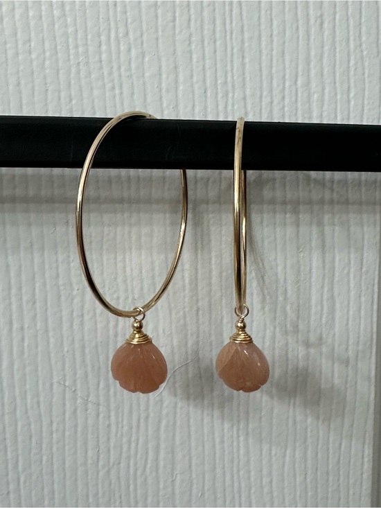 Jewelry - 14k Gold-Filled Earrings Hoops Peach Moonstone Gemstone Shell Handmade 2.25”